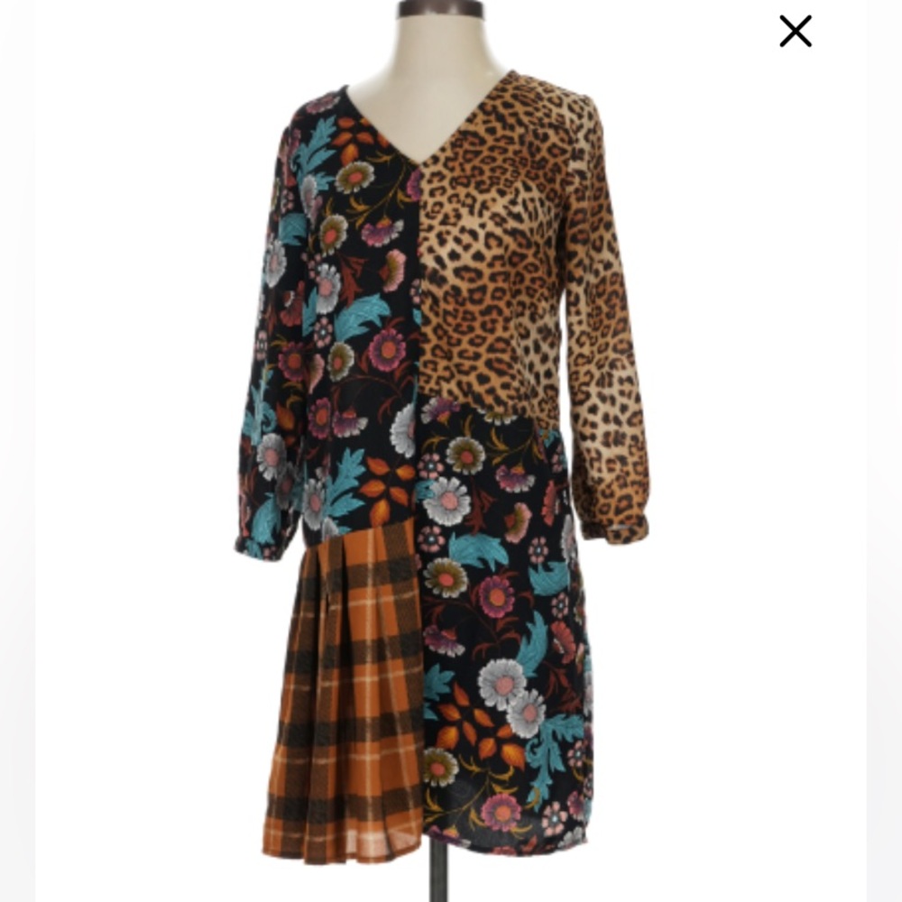 Uncle Frank Mixed-Print Patchwork 3/4 -Sleeve Dress boho fall quirky S